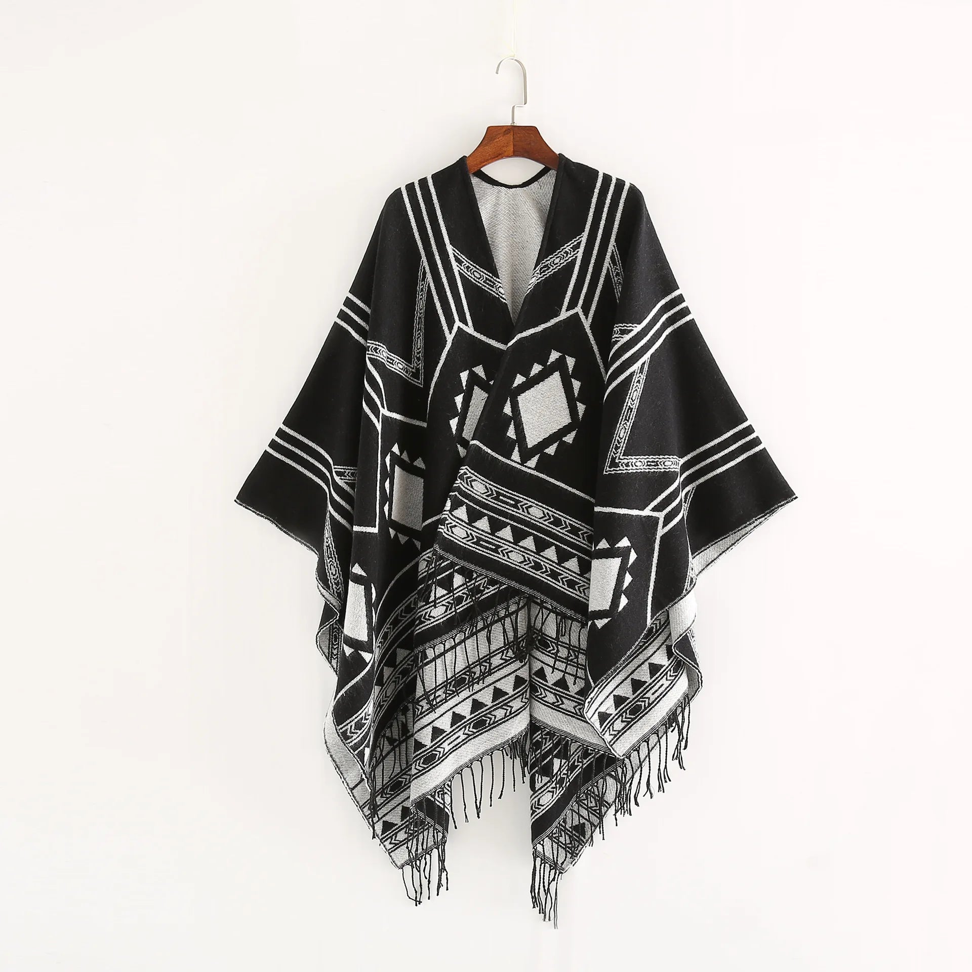 Poncho femme noir kaki boho