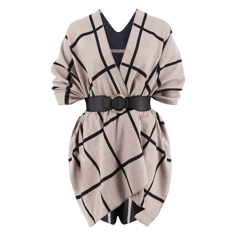 Poncho pour femme style luxueux coloré à carreaux réversible