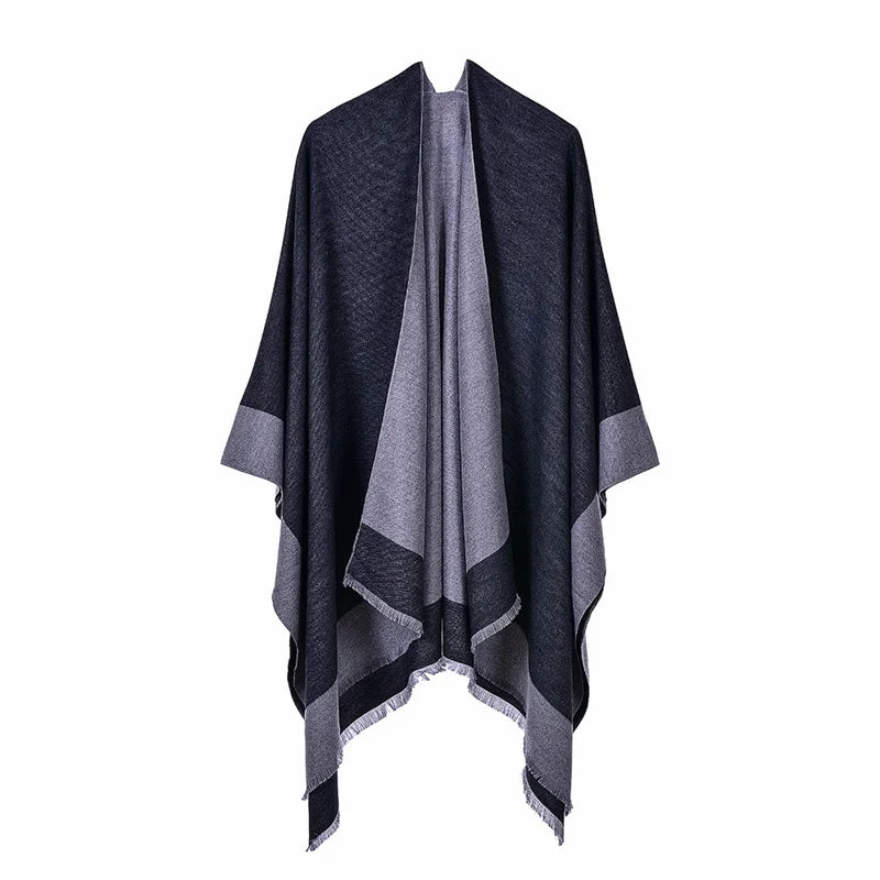 Poncho femme d'hiver bi-ton