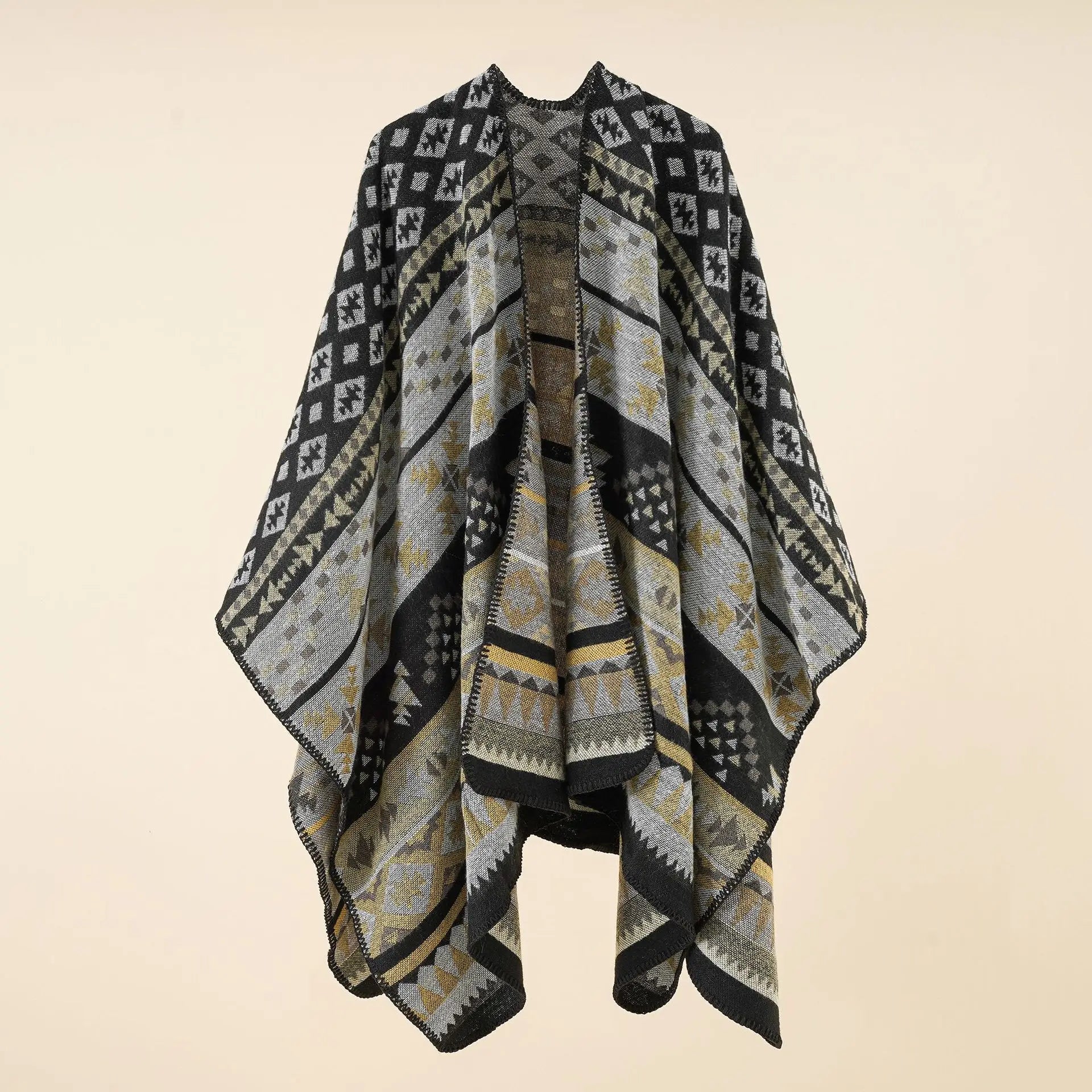 Poncho pour femme long old style imitation cachemire