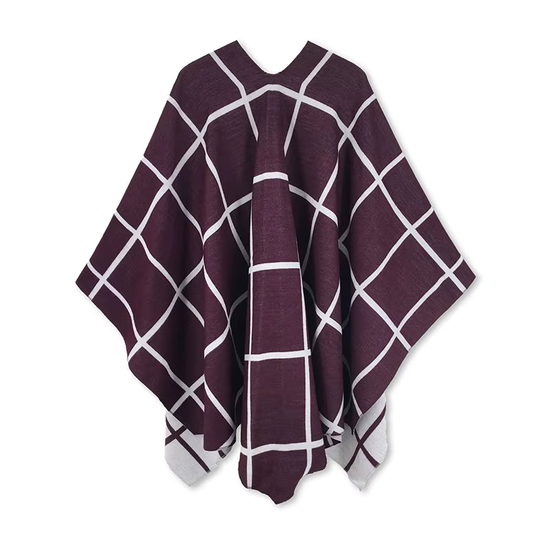 Poncho pour femme style luxueux coloré à carreaux réversible