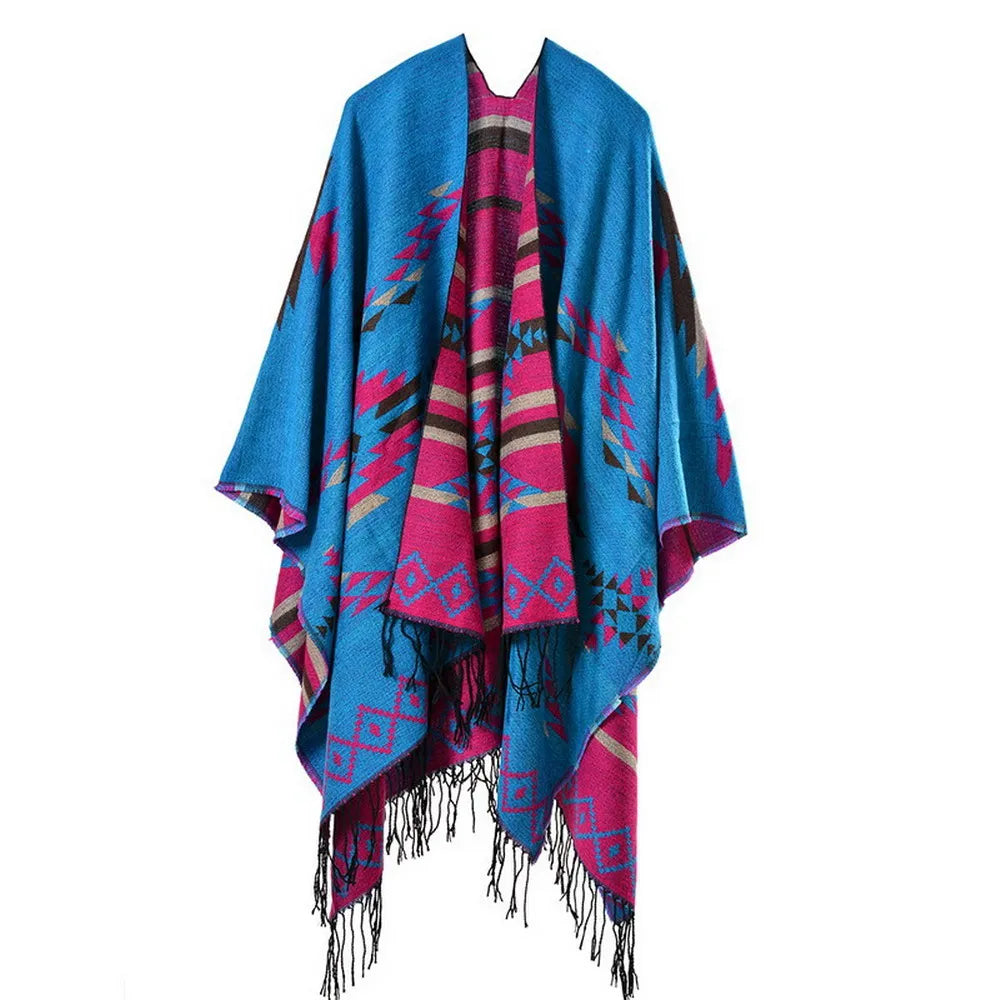 Poncho pour femme style tradi boho à motifs en cachemire et acrylic