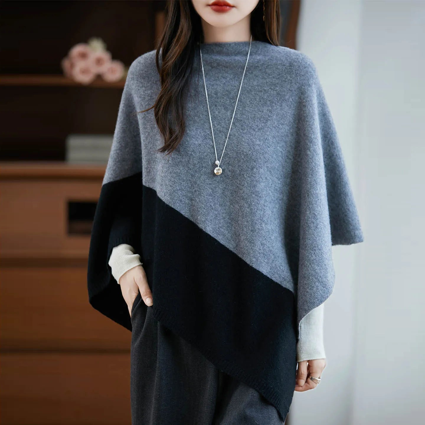 Poncho pour femme en Laine Mérinos véritable