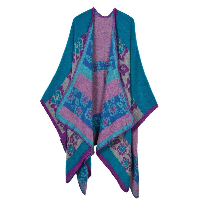 Poncho femme d'hiver motif floral