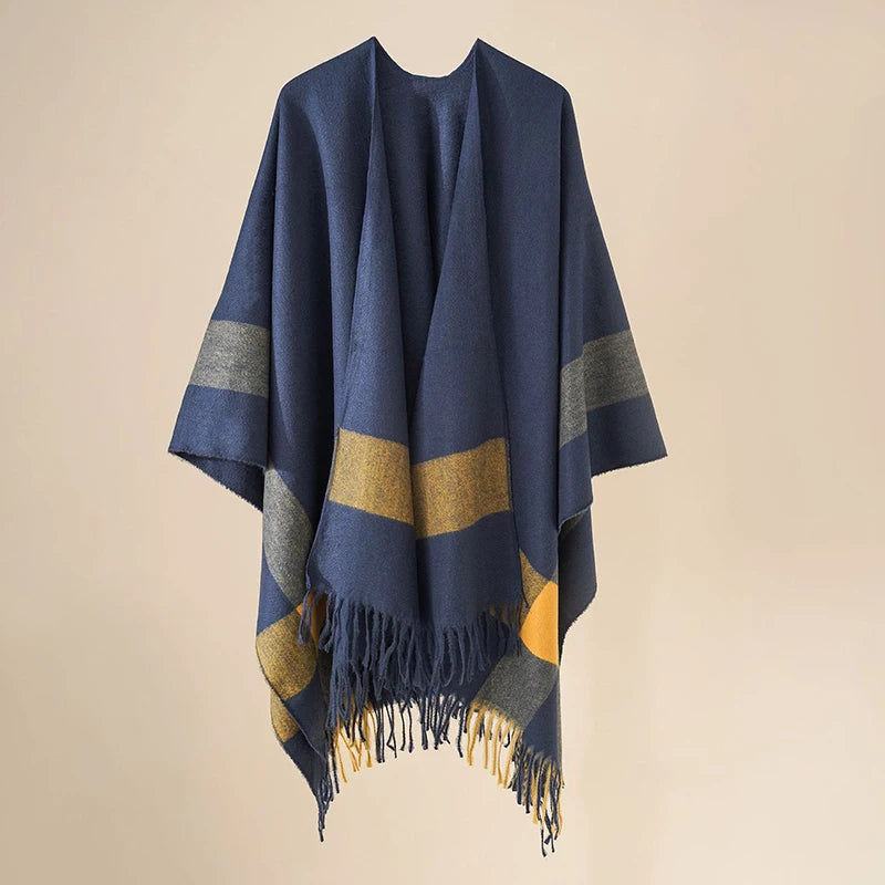 Poncho femme rayé
