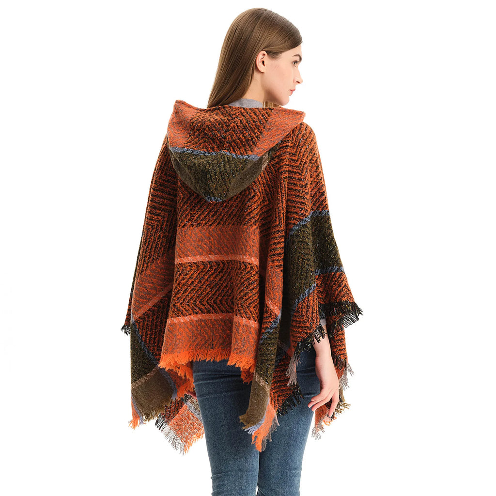 Poncho femme hiver à capuche