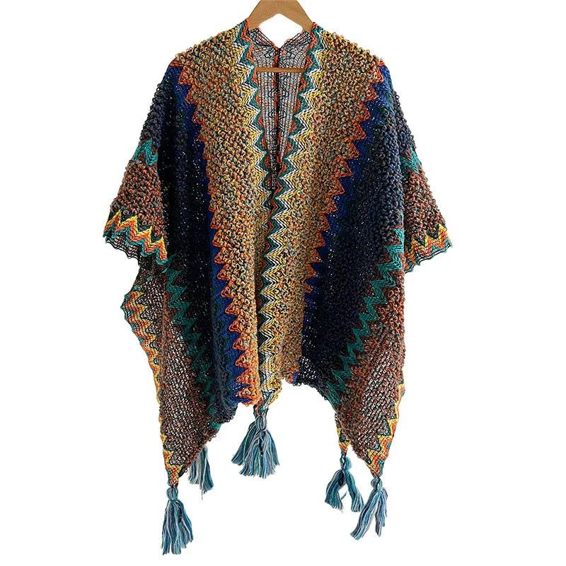 Poncho pour femme style tricot & boho