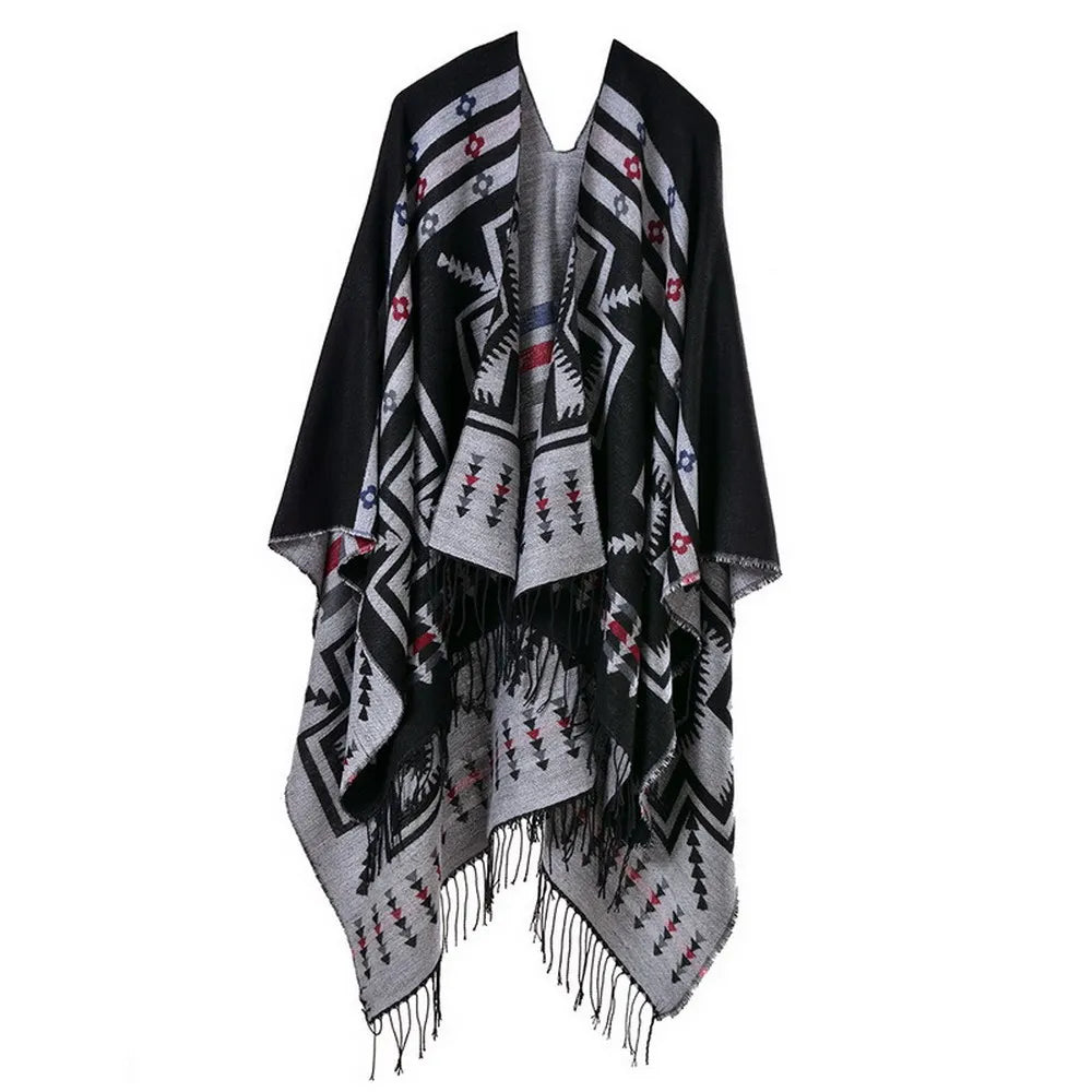 Poncho pour femme style traditionnel boho à motifs en cachemire et acrylic