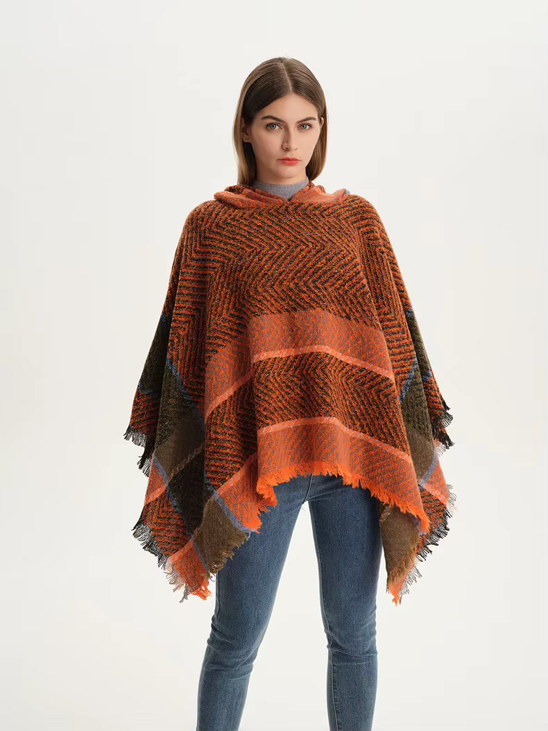 Poncho femme hiver à capuche
