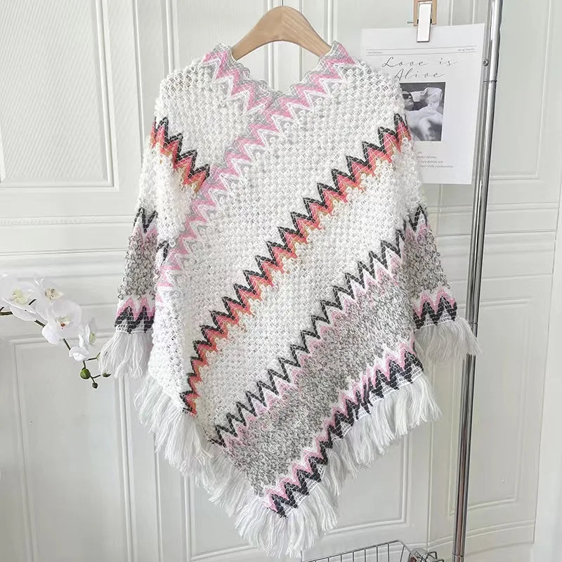 Poncho pour femme boho à bandes
