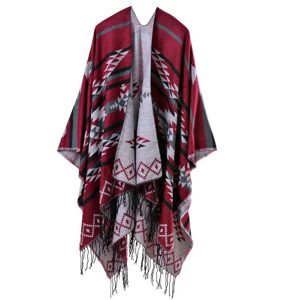 Poncho pour femme style tradi boho à motifs en cachemire et acrylic