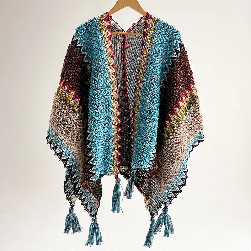 Poncho pour femme style tricot & boho
