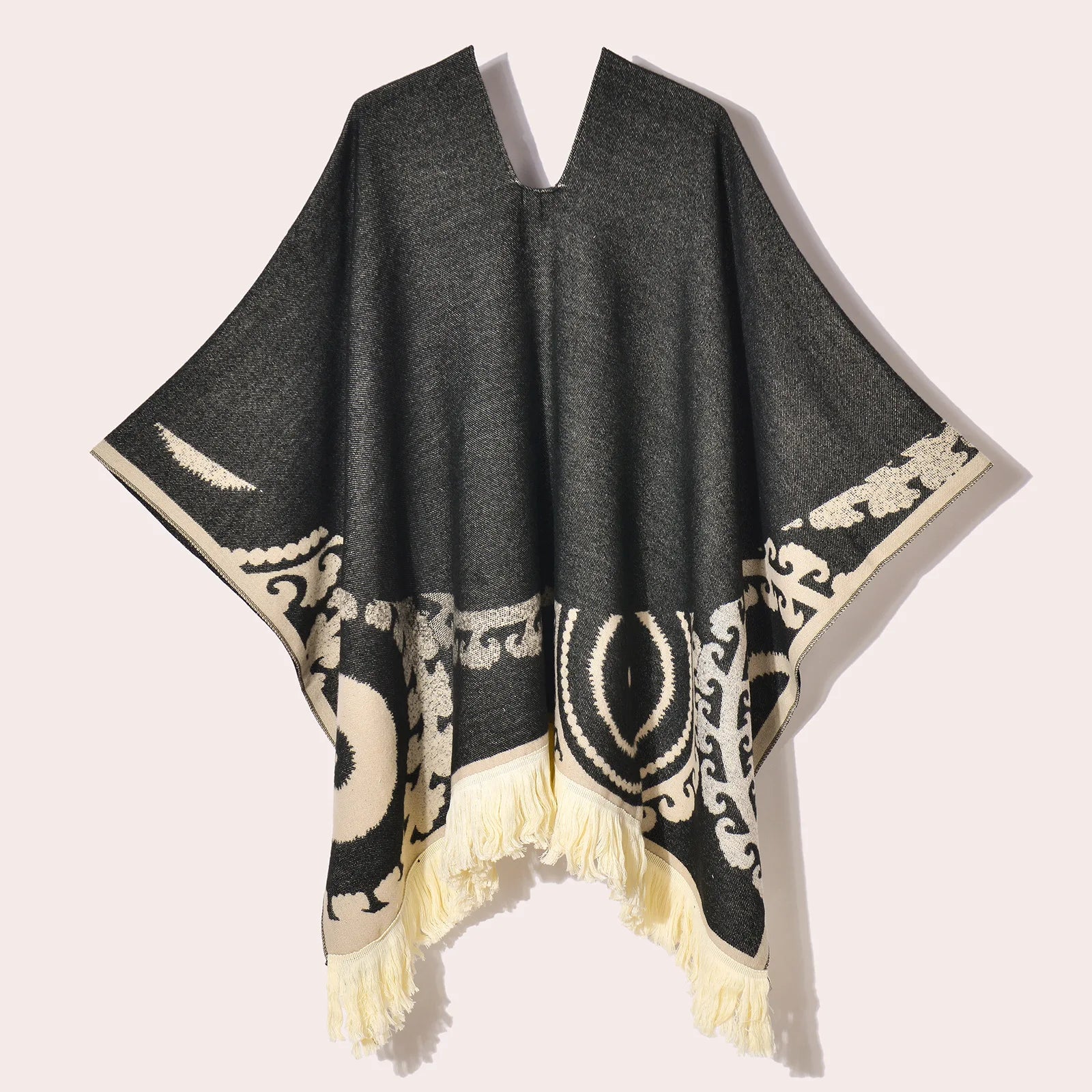 Poncho pour femme chaud style peruvien à motifs