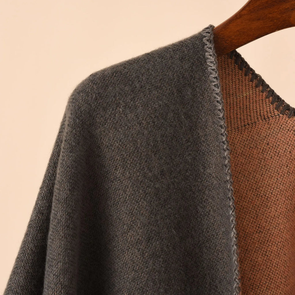 Poncho pour femme à bandes chic semi-cachemire