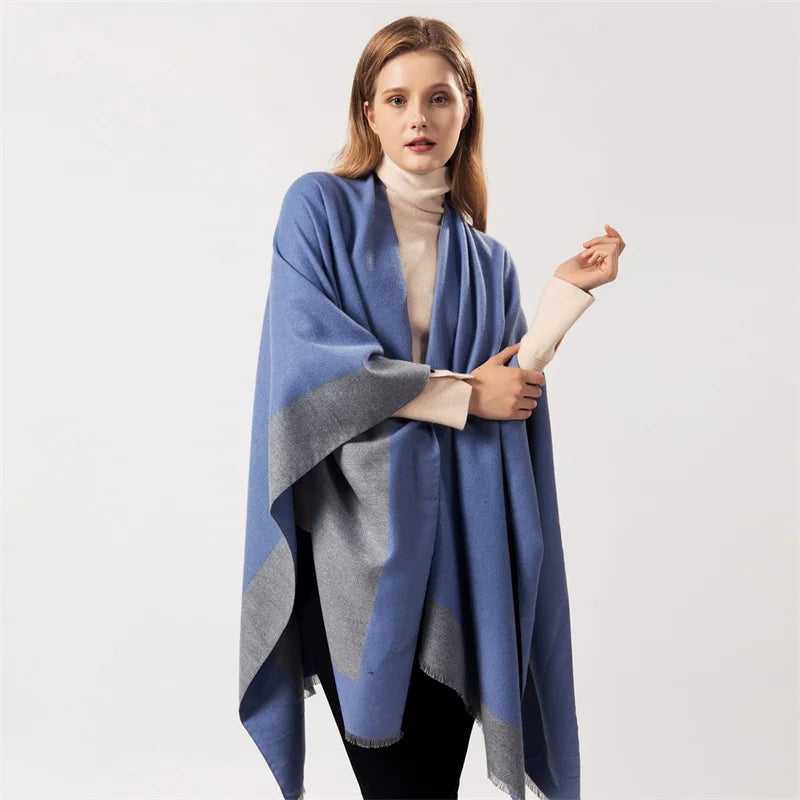 Poncho femme d'hiver bi-ton