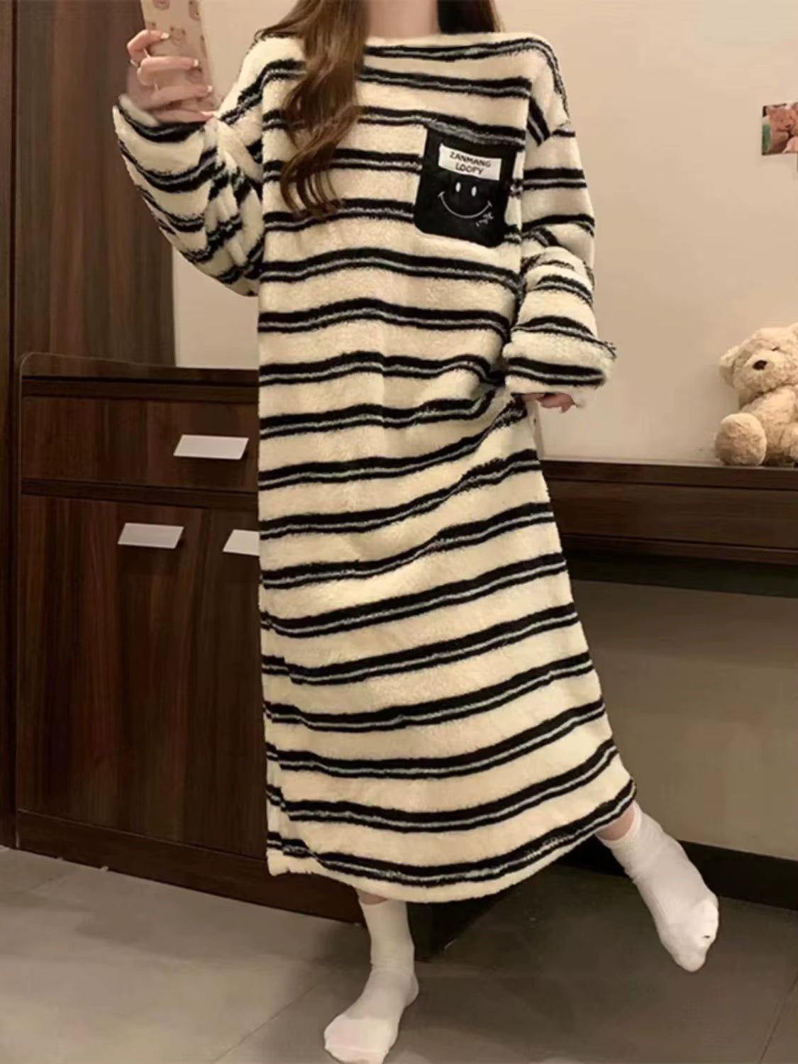 Poncho polaire rayé pour femme