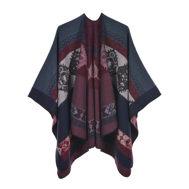 Poncho femme d'hiver à triangles