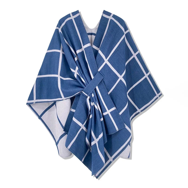 Poncho pour femme style luxueux coloré à carreaux réversible