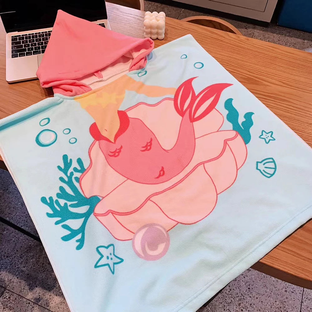 Poncho serviette cartoon de plage pour enfant