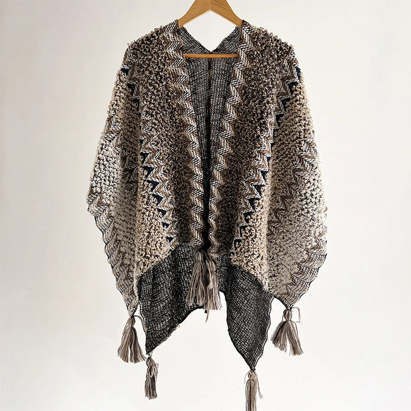 Poncho pour femme style tricot & boho