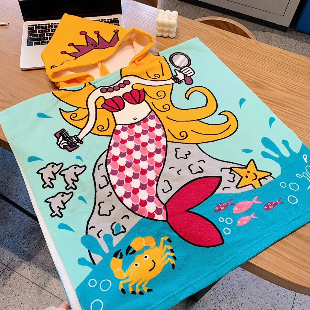 Poncho serviette cartoon de plage pour enfant