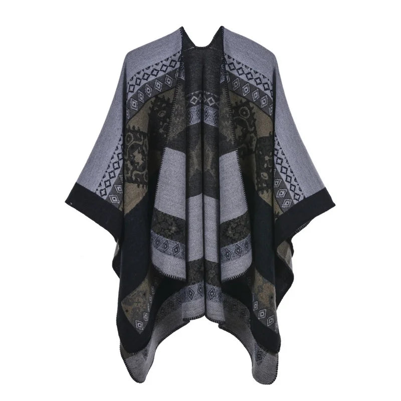 Poncho femme d'hiver à triangles