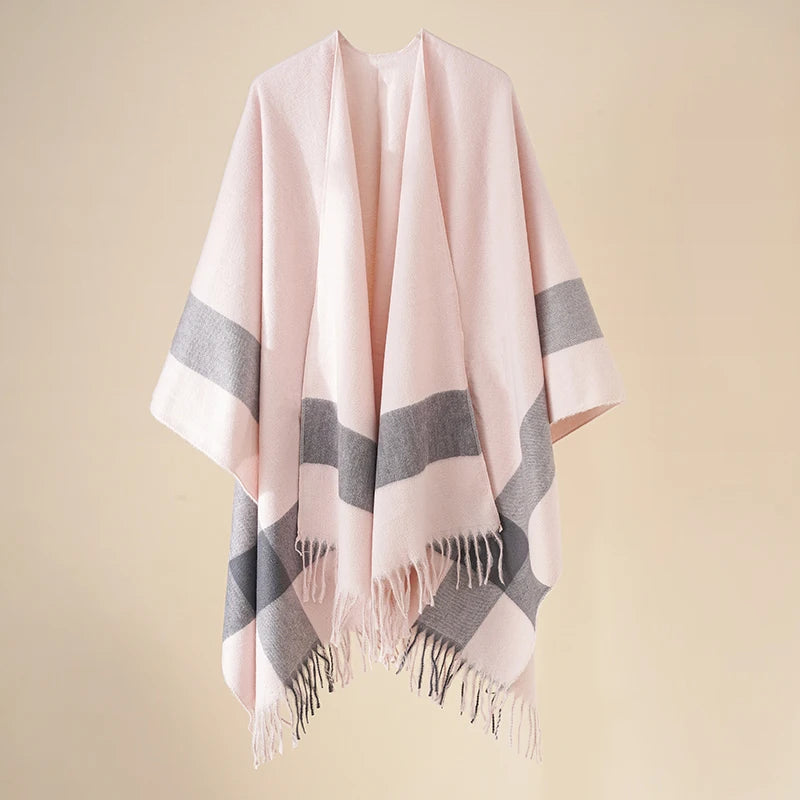 Poncho femme rayé