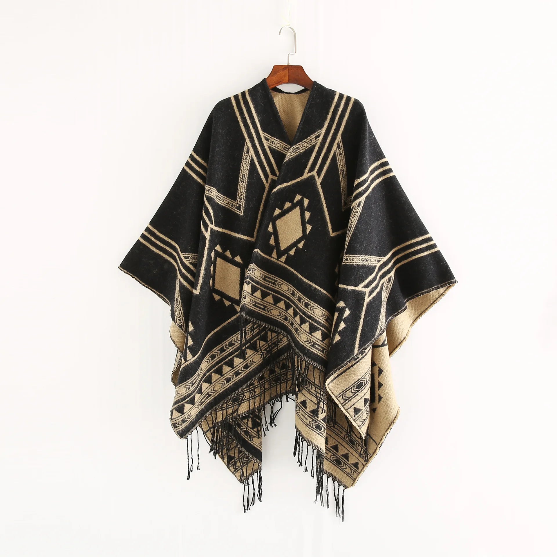 Poncho femme noir kaki boho
