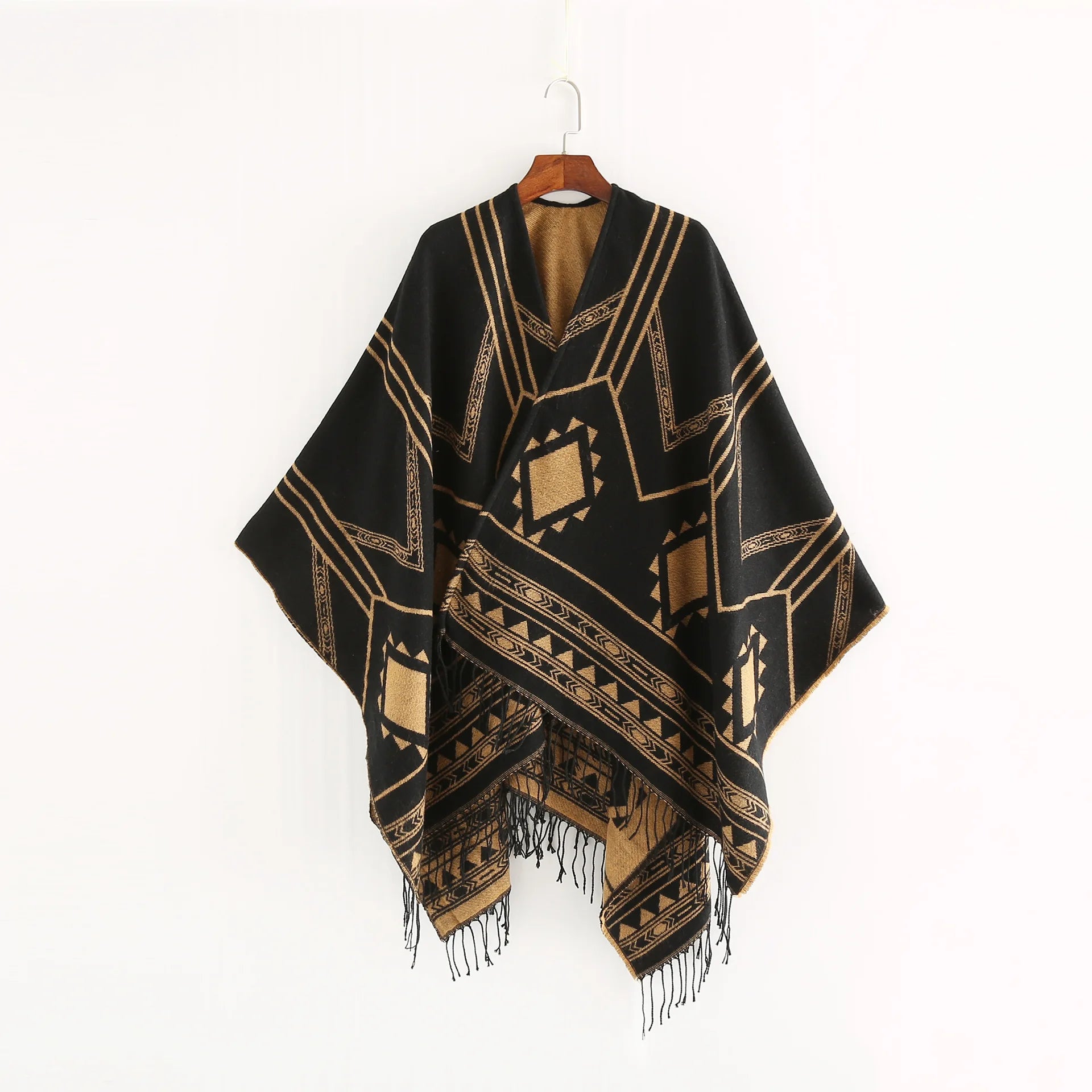 Poncho femme noir kaki boho