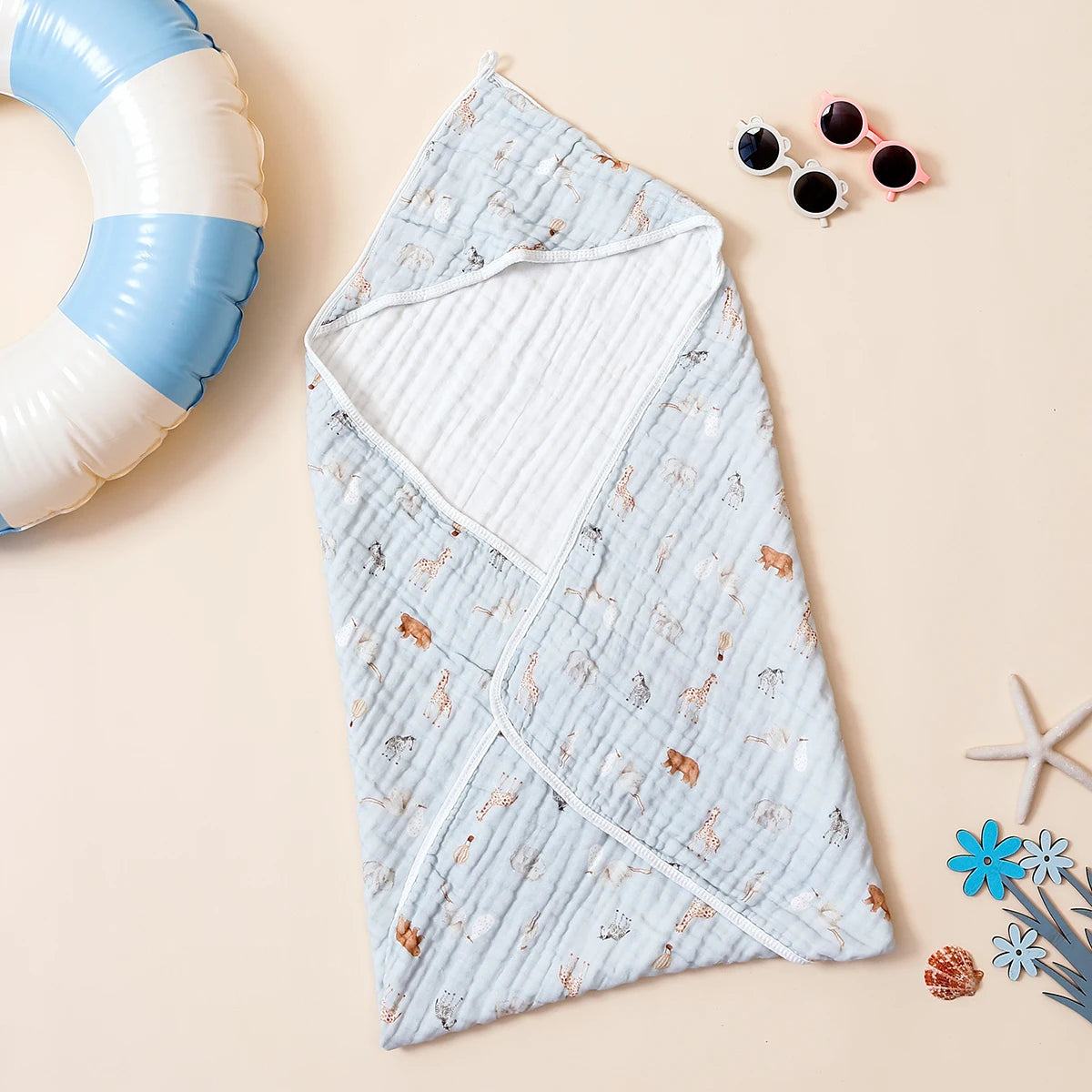 Poncho serviette de bain 100% coton pour bébé design animaux mignons