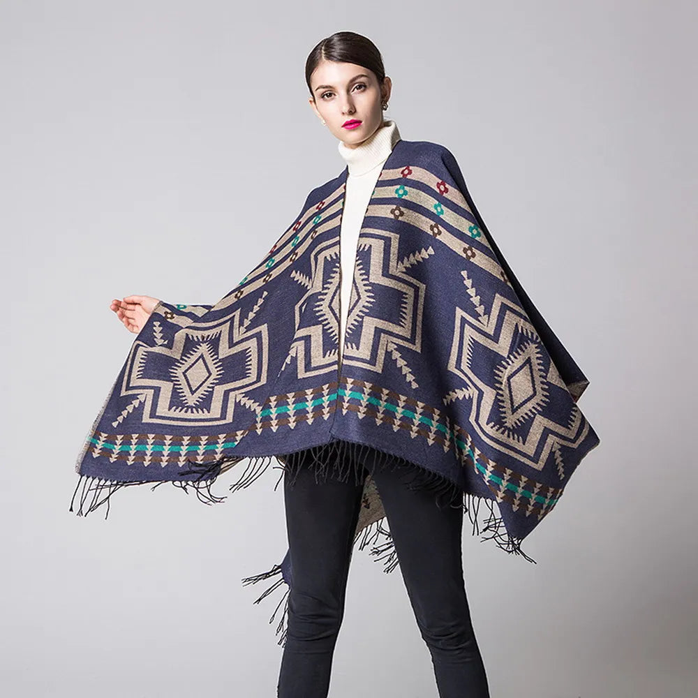 Poncho pour femme style traditionnel boho à motifs en cachemire et acrylic