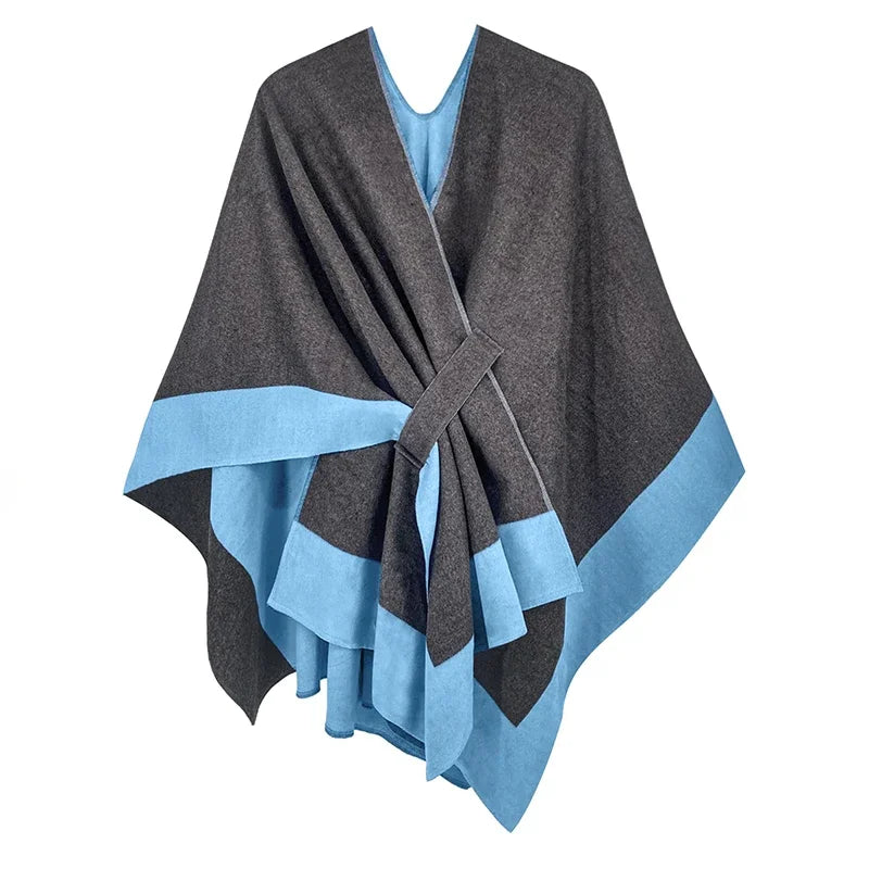Poncho pour femme style luxueux bi-ton