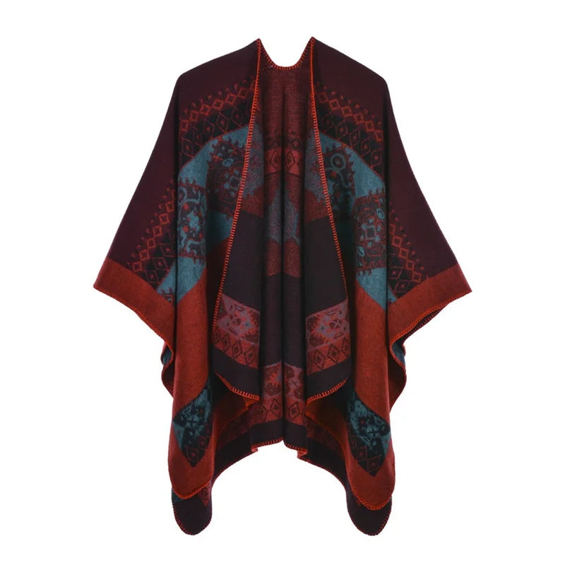 Poncho femme d'hiver à triangles