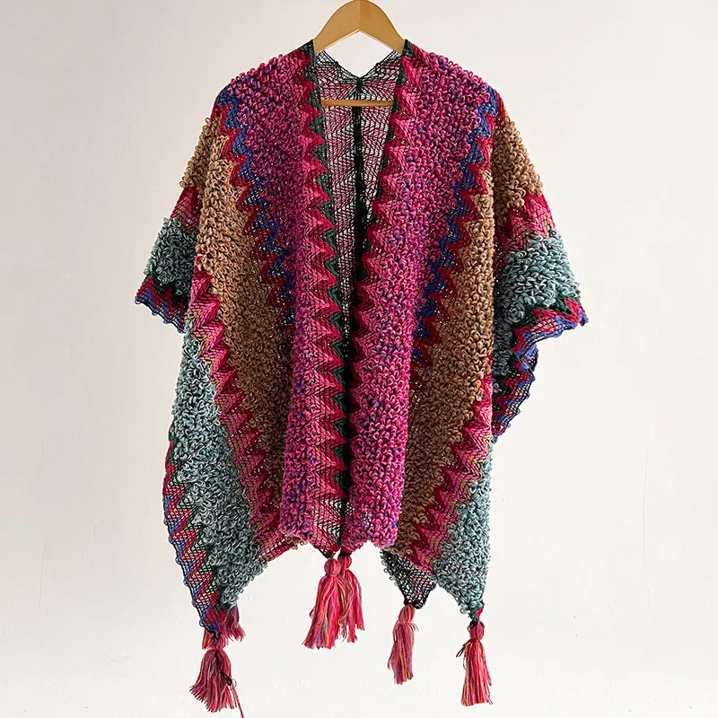 Poncho pour femme style tricot & boho