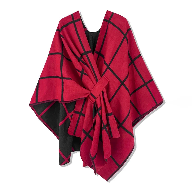 Poncho pour femme style luxueux coloré à carreaux réversible