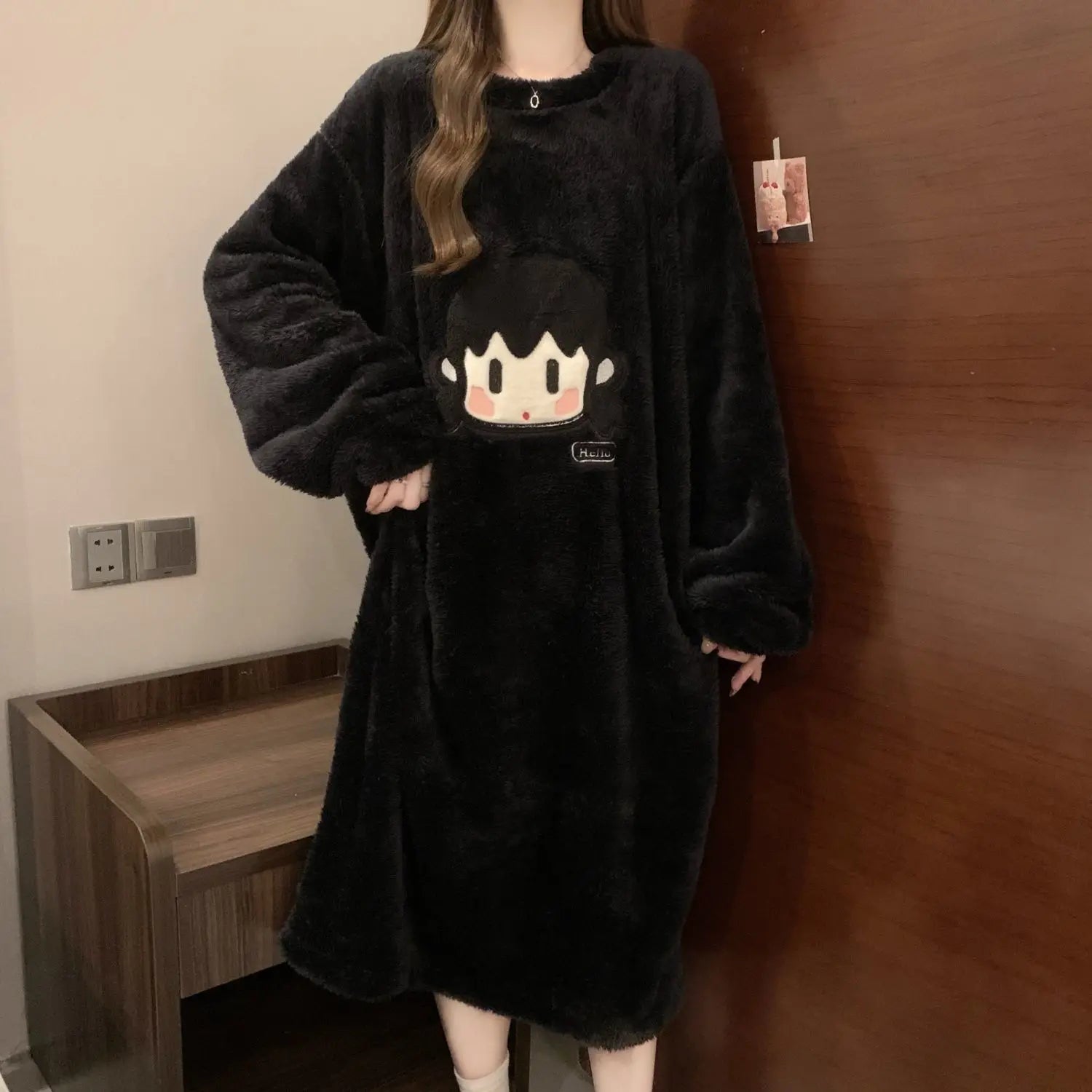 Poncho polaire noir super mignon pour femme