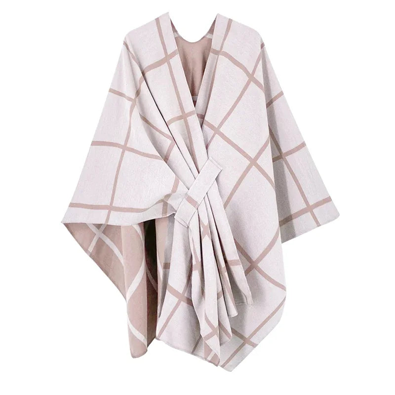 Poncho pour femme style luxueux à carreaux réversible
