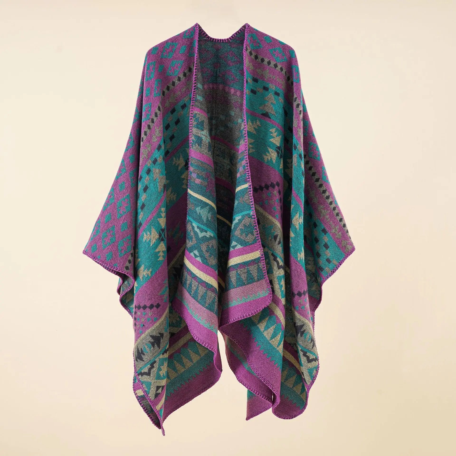 Poncho pour femme long old style imitation cachemire