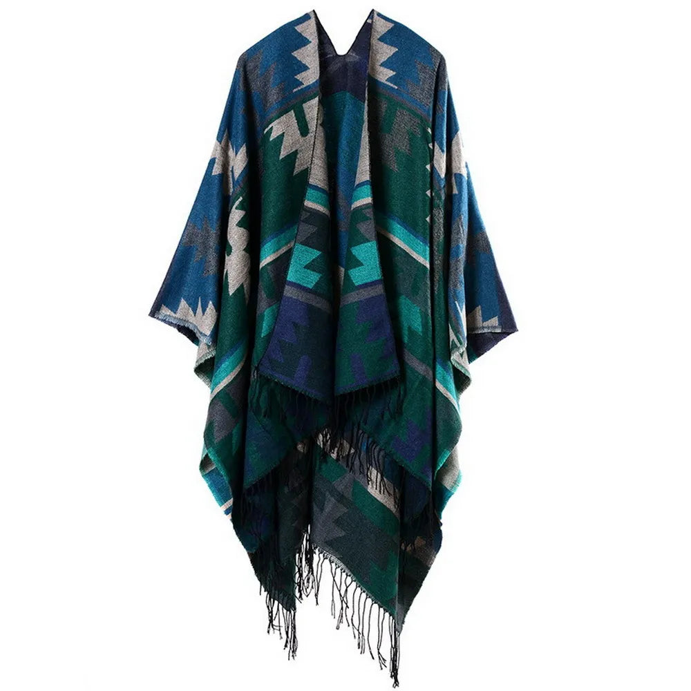 Poncho pour femme style traditionnel à motifs en cachemire et acrylic