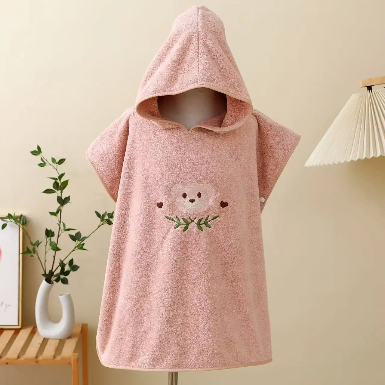 Poncho serviette de bain rose pour bébé et enfant