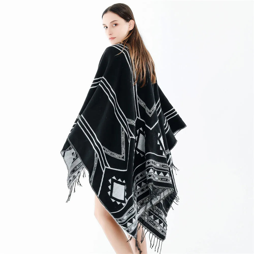 Poncho femme noir kaki boho