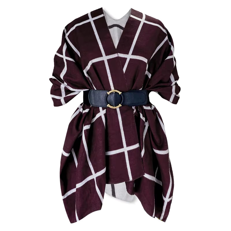 Poncho pour femme style luxueux coloré à carreaux réversible