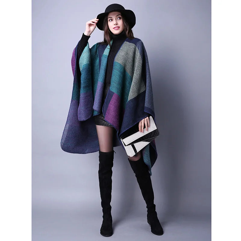 Poncho femme d'hiver multicolore