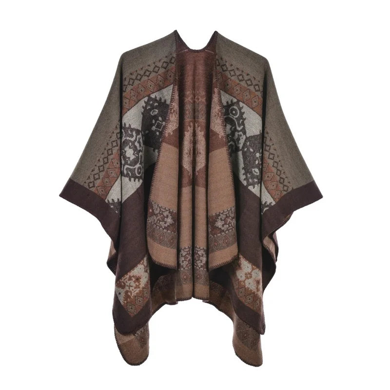 Poncho femme d'hiver à triangles