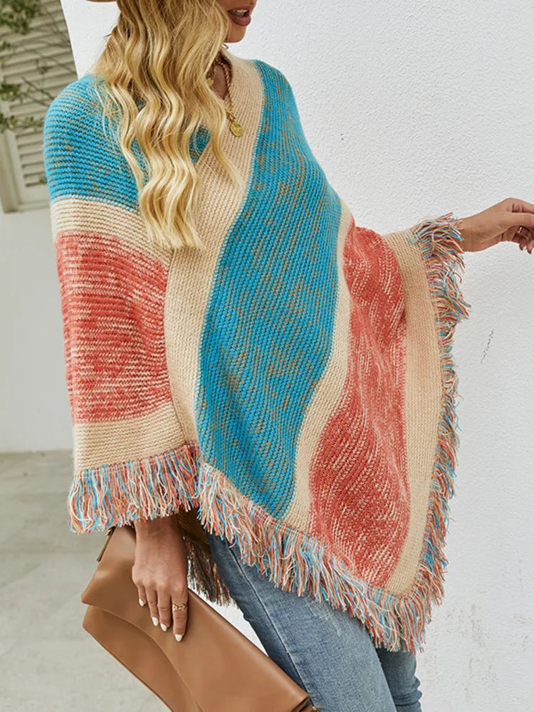 Poncho femme arc-en-ciel boho