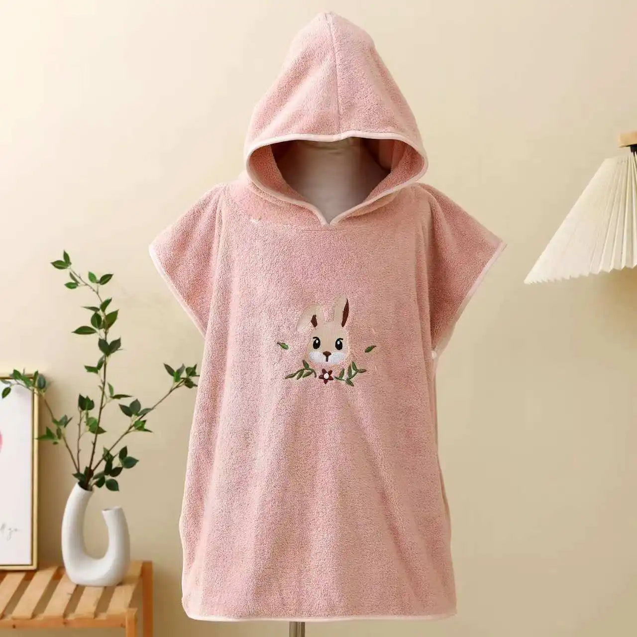 Poncho serviette de bain rose pour bébé et enfant