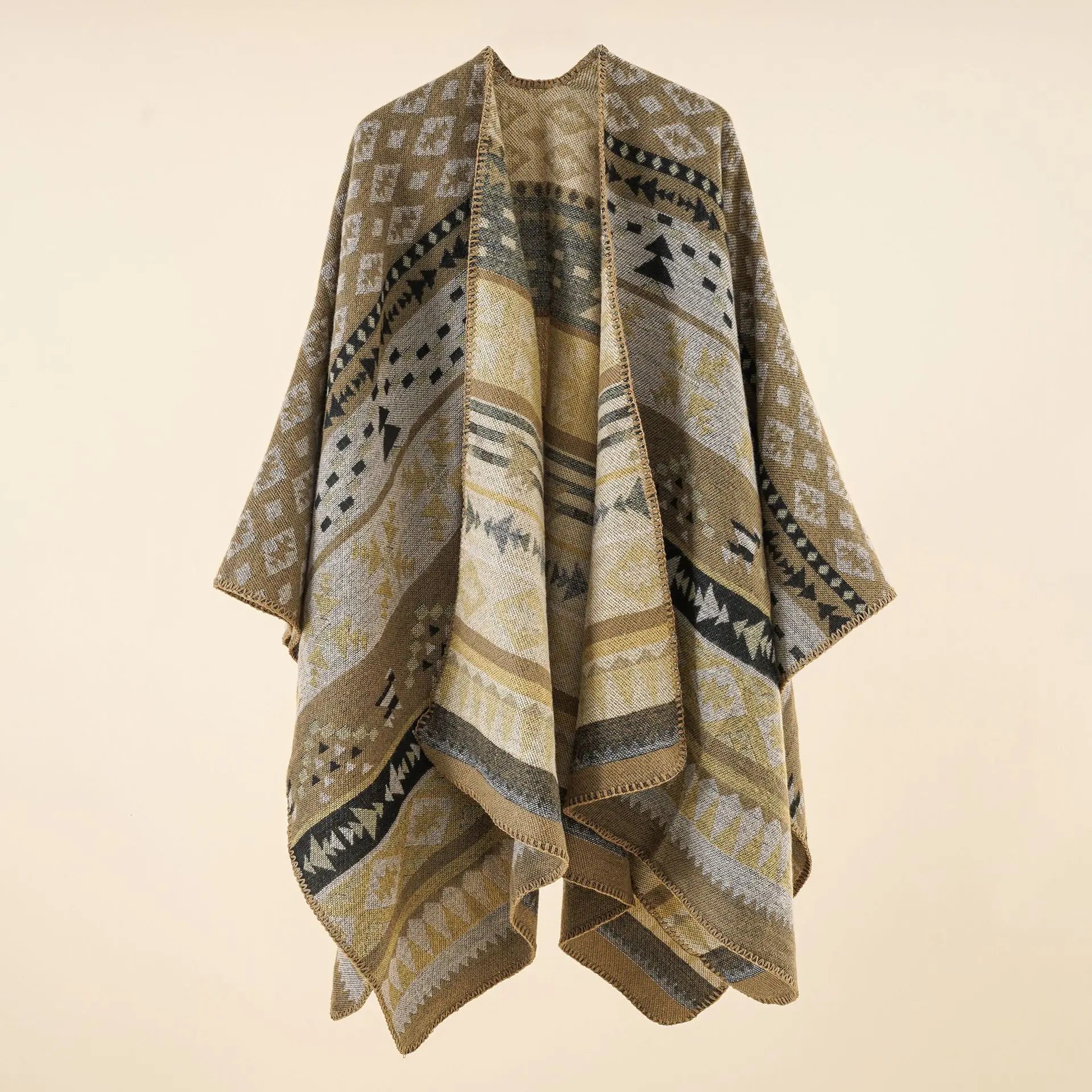 Poncho pour femme long old style imitation cachemire