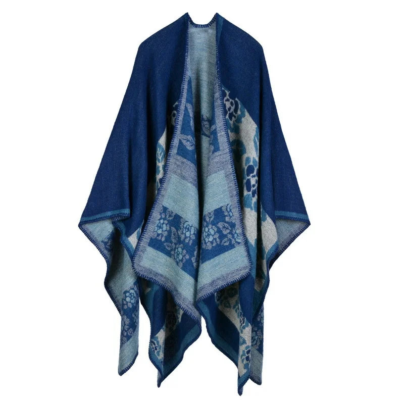 Poncho femme d'hiver motif floral