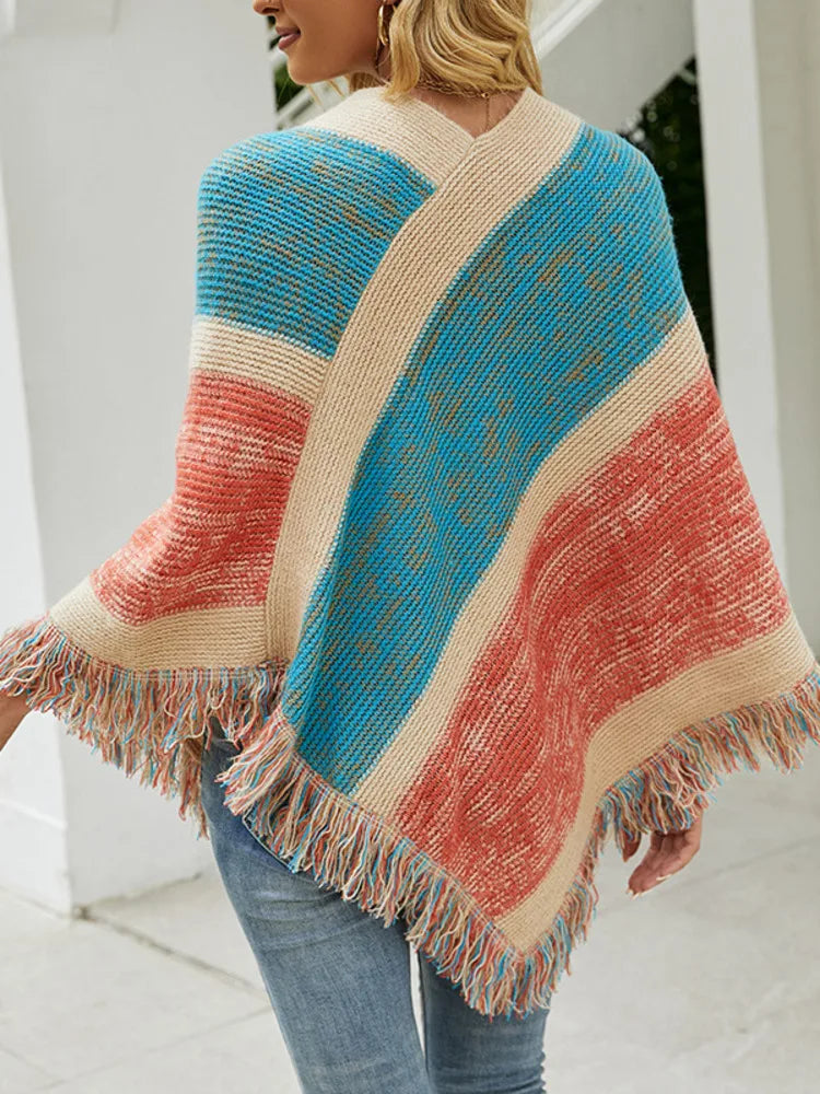 Poncho femme arc-en-ciel boho
