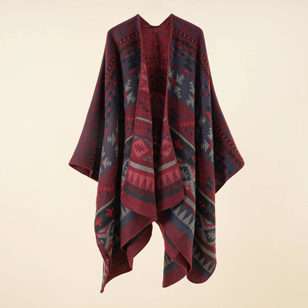 Poncho pour femme long old style imitation cachemire